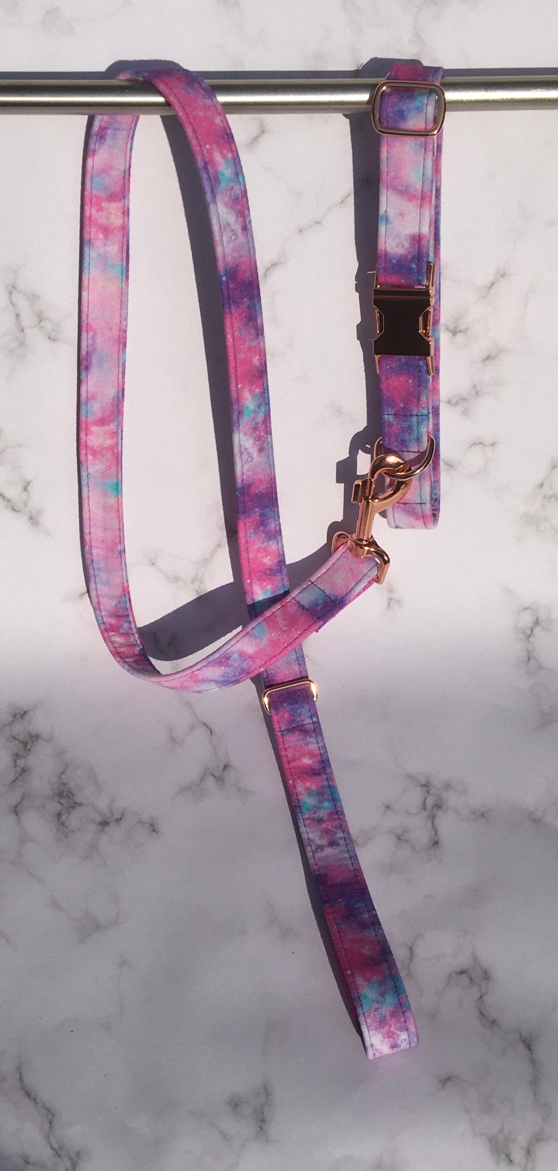 Galactic Print Fabric Covered Collar and Lead Set