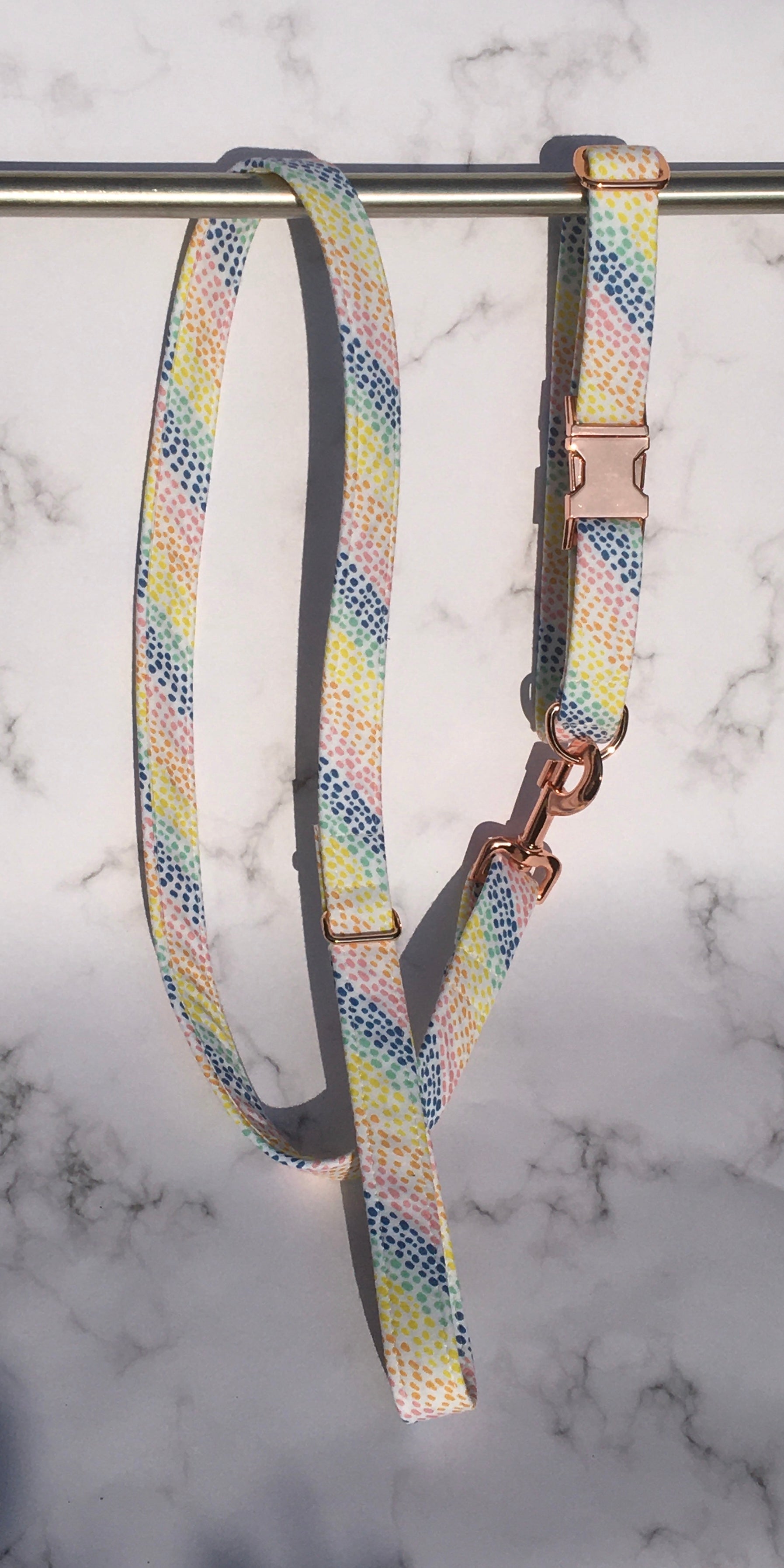 Rainbow Drops Fabric Covered Collar and Lead Set