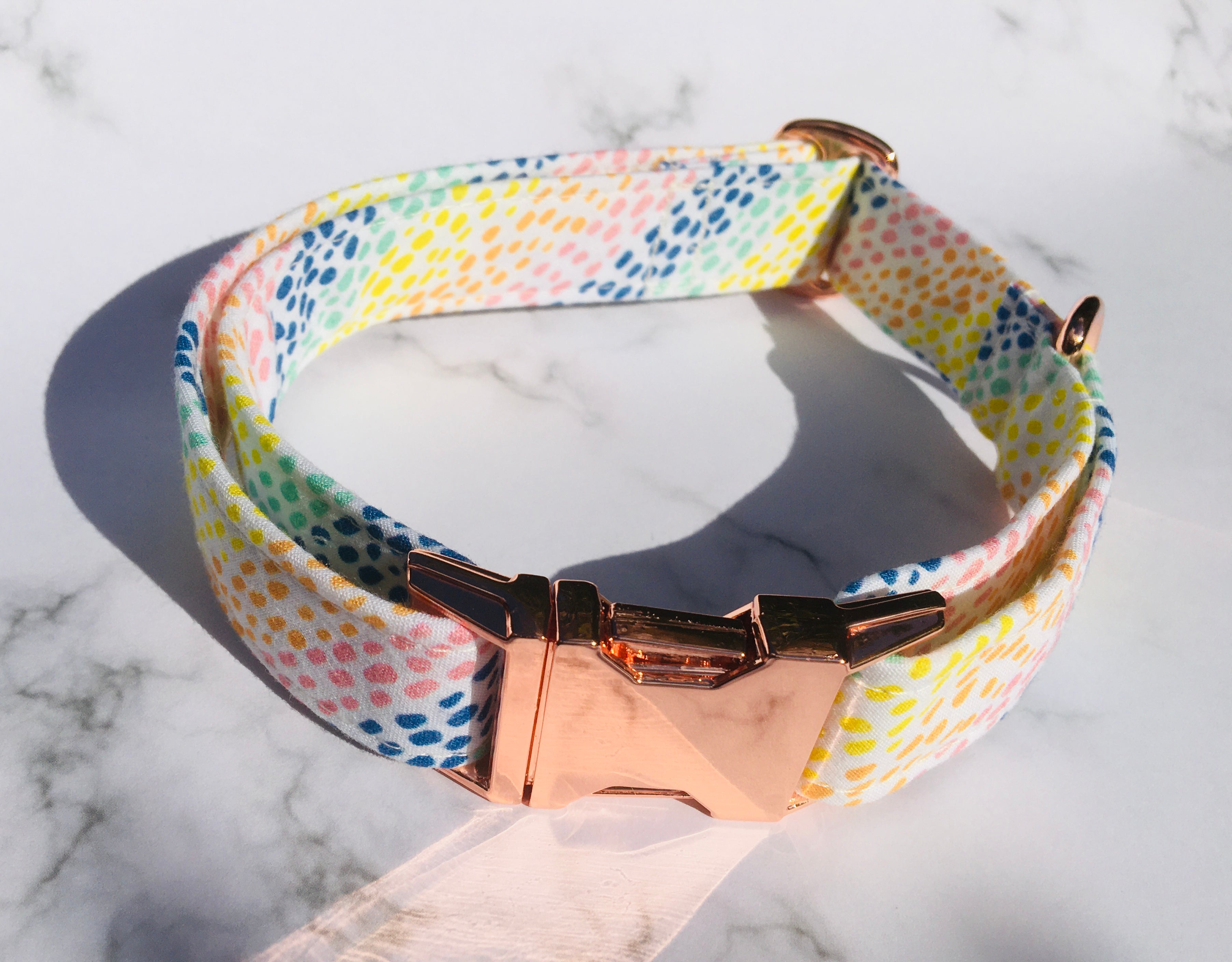 Rainbow Drops Fabric Covered Collar and Lead Set